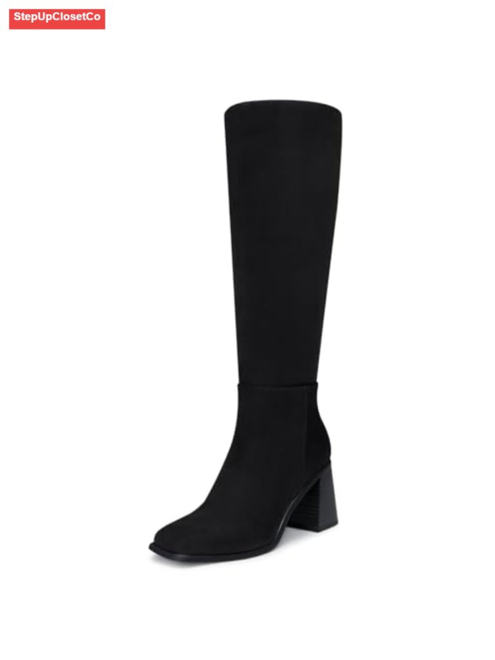 Women's Knee High Boots 3 Inch Chunky Heel Square Toe Side Zip